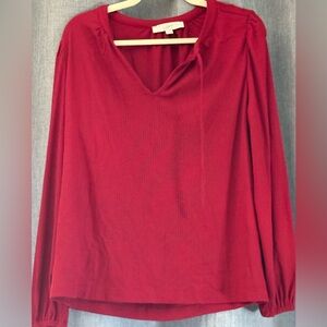 LOFT Red Long Sleeve Relaxed Blouse